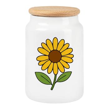 Fleurs jaunes Fleurs Fleurs Fleurs Fleurs Motif floral - Boîte à biscuits avec couvercle en bois - blanc - Devant
