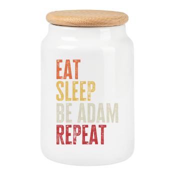 Eat Sleep Be Adam Repeat Retro Name - Cookie Jar with Wooden Lid - white - Front