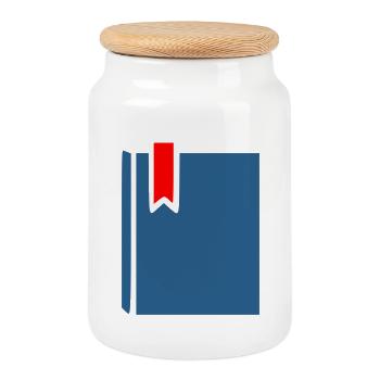 Book Icon Icon Blue - Cookie Jar with Wooden Lid - white - Front