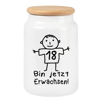 18th Birthday Stick Figure Of Age - Cookie Jar with Wooden Lid - white - Front