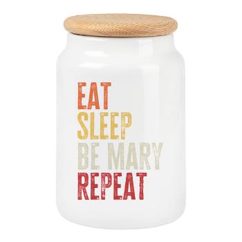 Eat Sleep Be Mary Repeat Retro Name - Cookie Jar with Wooden Lid - white - Front