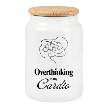 Overthinking is my Cardio Mental Health Humor Tee - Cookie Jar with Wooden Lid - white - Front