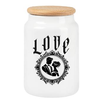 Cadeau Saint Valentin couple - Boîte à biscuits avec couvercle en bois - blanc - Devant