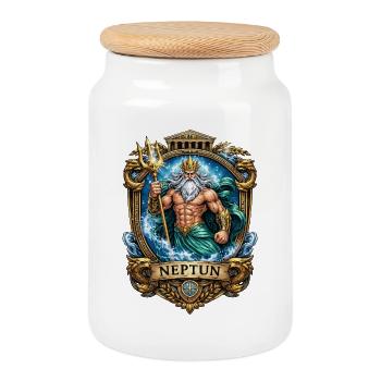 Neptun König des Meeres - Keksdose mit Holzdeckel - Weiß - Vorne