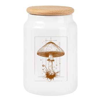 Champignon géométrique en orange - Boîte à biscuits avec couvercle en bois - blanc - Devant