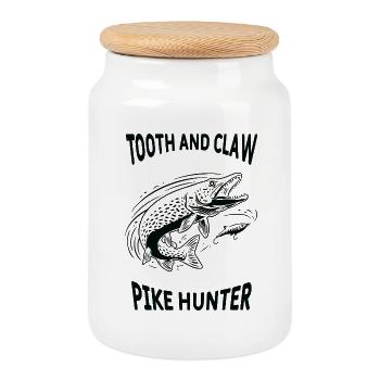 Pike River Fishing Pike Hunter - Cookie Jar with Wooden Lid - white - Front