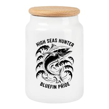 Sea Fishing Tuna Bluefin Hunter - Cookie Jar with Wooden Lid - white - Front