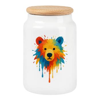 Bären-Aquarell-Tropfende Chroma-Kunst - Keksdose mit Holzdeckel - Weiß - Vorne