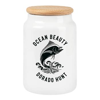 Pêche Mer Dorado - Boîte à biscuits avec couvercle en bois - blanc - Devant