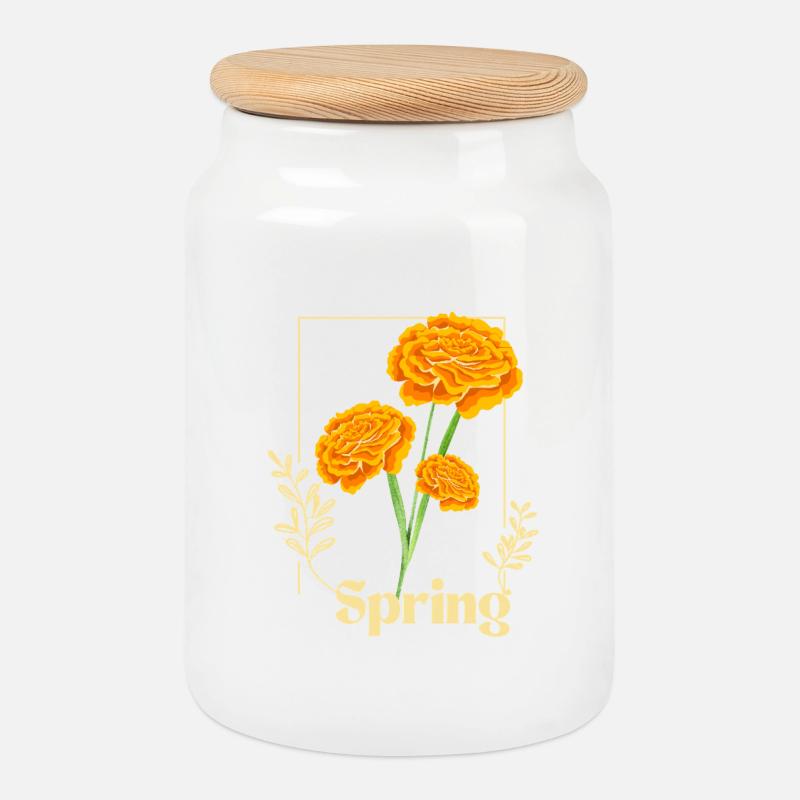 Spring Blumen Orange - Keksdose mit Holzdeckel - Weiß