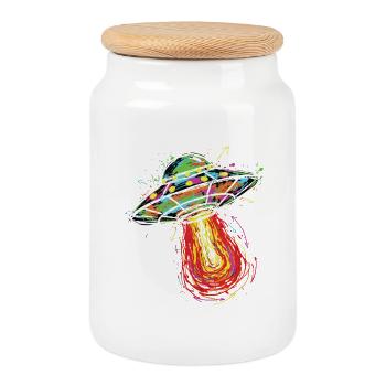 UFO Space Scribble Scribble Color - Cookie Jar with Wooden Lid - white - Front