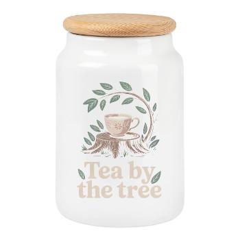 Du thé sous l’arbre | Forêt, paix, nature - Boîte à biscuits avec couvercle en bois - blanc - Devant