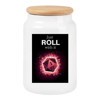 Just Roll With It Retro D20 Magenta Dice - Keksdose mit Holzdeckel - Weiß - Vorne