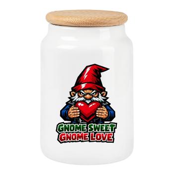 Evil Gnome, Dark Gnome, Goth Gnome, Funny Gnome - Cookie Jar with Wooden Lid - white - Front
