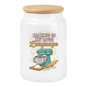 Pastry Humor Quote Baking Love Language - Cookie Jar with Wooden Lid - white - Front