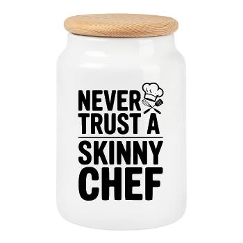 Never Trust a Skinny Chef - Cookie Jar with Wooden Lid - white - Front