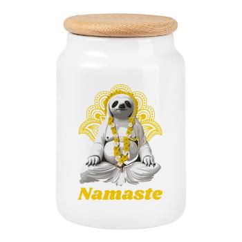 yoga panda namaste méditation om yogi buddha LOL - Boîte à biscuits avec couvercle en bois - blanc - Devant