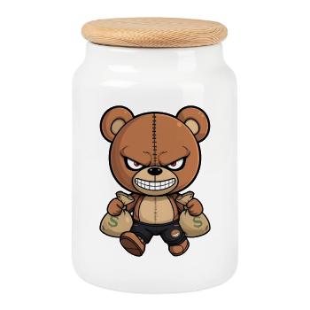 Money Bear Streetwear Design - Keksdose mit Holzdeckel - Weiß - Vorne