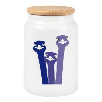 Nandu, tête d’autruche, émeu, autruche - Boîte à biscuits avec couvercle en bois - blanc - Devant