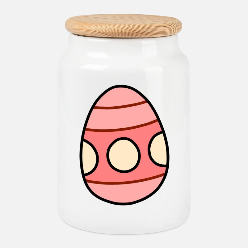 Pastel Striped Easter Egg - Cookie Jar with Wooden Lid - white