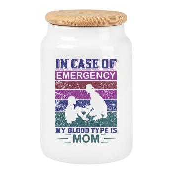 In Case Of Emergency My Blood Type Is Mom Shirt - Cookie Jar with Wooden Lid - white - Front