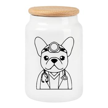 Profil du stéthoscope Frenchie Doctor - Boîte à biscuits avec couvercle en bois - blanc - Devant