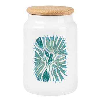 Floraison tropicale abstraite en sarcelle - Boîte à biscuits avec couvercle en bois - blanc - Devant