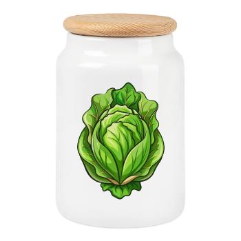 Tête de laitue - Boîte à biscuits avec couvercle en bois - blanc - Devant