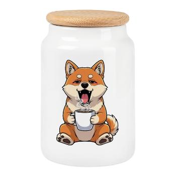 Dessin animé Fox Cartoon Café Amant du Café Bureau - Boîte à biscuits avec couvercle en bois - blanc - Devant