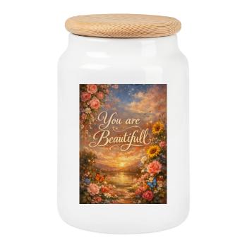 Tu es l’Art Floral du Coucher de Soleil - Boîte à biscuits avec couvercle en bois - blanc - Devant