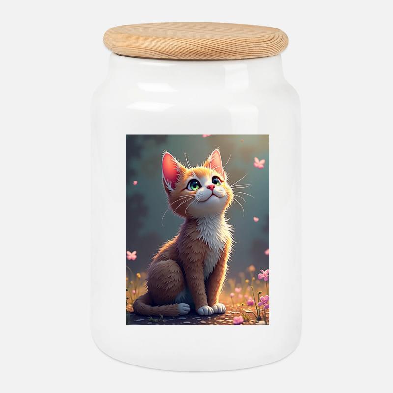 chaton_mignon - Cookie Jar with Wooden Lid - white