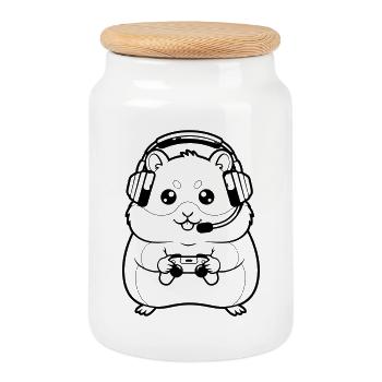 Hamster Gamer Headset Outline - Keksdose mit Holzdeckel - Weiß - Vorne
