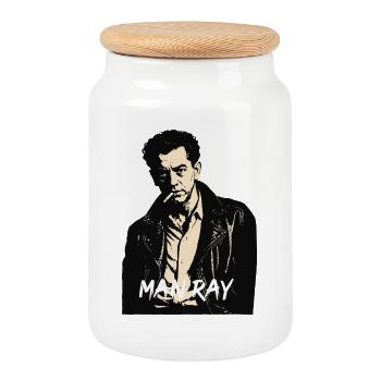 Man Ray Rebel Portrait in Leather - Cookie Jar with Wooden Lid - white - Front
