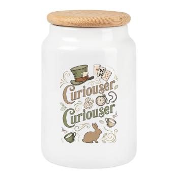 Alice Immer Neugieriger (« Curiouser ») - Boîte à biscuits avec couvercle en bois - blanc - Devant