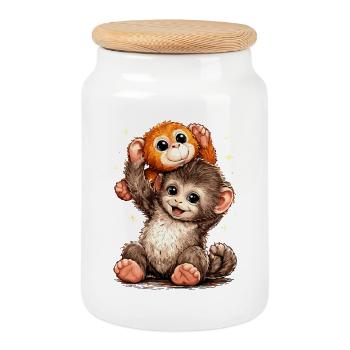 Cute Monkey Punch Japanese Meme - Keksdose mit Holzdeckel - Weiß - Vorne