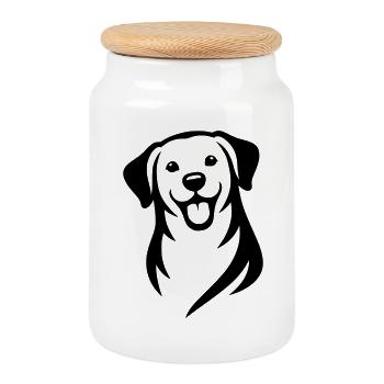 Chien - Boîte à biscuits avec couvercle en bois - blanc - Devant