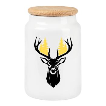 Silhouette de la forêt de tête de cerf - Boîte à biscuits avec couvercle en bois - blanc - Devant