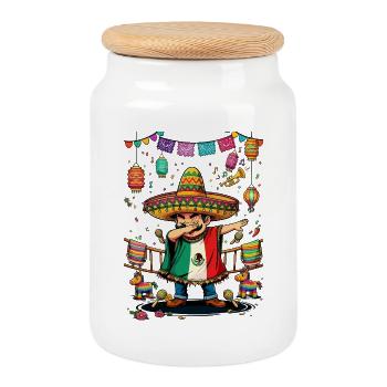 Mexico Pride & Home Mexican Mexico Flag - Cookie Jar with Wooden Lid - white - Front