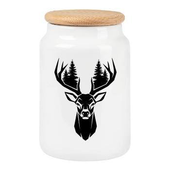 Deer Head Trees Forest Silhouette - Cookie Jar with Wooden Lid - white - Front