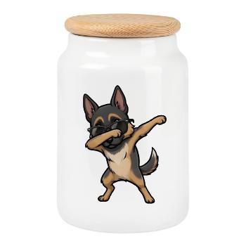 Tamponnage du berger allemand - Boîte à biscuits avec couvercle en bois - blanc - Devant