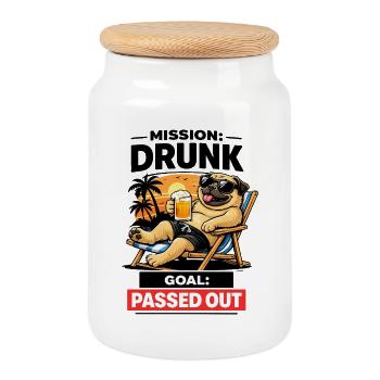 Sunset Pug Traînant Bière - Boîte à biscuits avec couvercle en bois - blanc - Devant