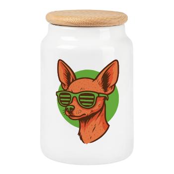 Chihuahua with neon sunglasses - Cookie Jar with Wooden Lid - white - Front