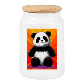 panda - Cookie Jar with Wooden Lid - white - Front