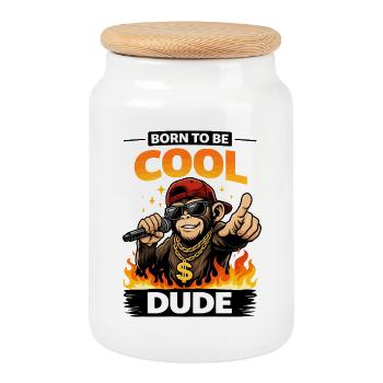 Born to Be Cool Dude Monkey - Cookie Jar with Wooden Lid - white - Front