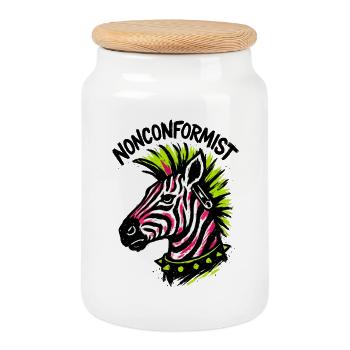 Zebra Punk Maverick Crest Neon Style Rocker - Keksdose mit Holzdeckel - Weiß - Vorne