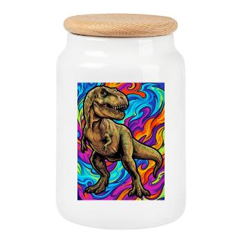 dinosaur - Cookie Jar with Wooden Lid - white - Front
