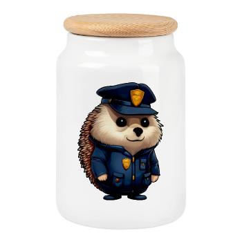 Police des hérissons - Boîte à biscuits avec couvercle en bois - blanc - Devant