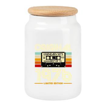 Originale Retro-Kassette von 1976 - Keksdose mit Holzdeckel - Weiß - Vorne