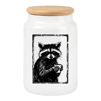 Barista Raccoon - Keksdose mit Holzdeckel - Weiß - Vorne