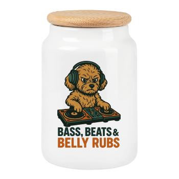 DJ Maltipoo: Bass, Beats & Belly Rubs Retro Design - Keksdose mit Holzdeckel - Weiß - Vorne